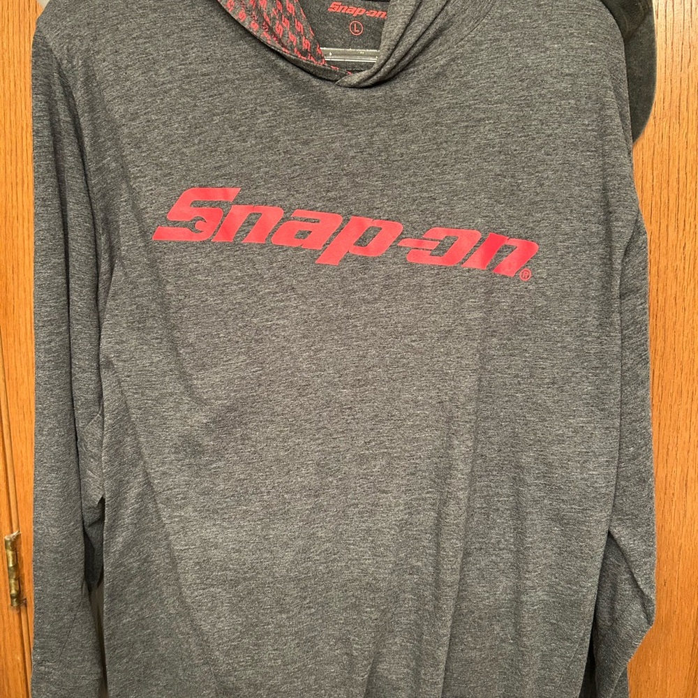 Snap-on Gray Hoodie with Red Logo